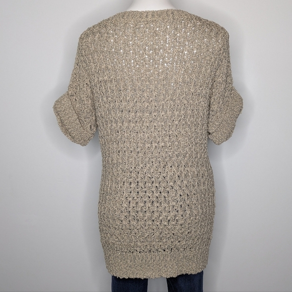 Lafayette 148 Tan Loose Knit Short Sleeve Long Sweater M - Picture 5 of 8